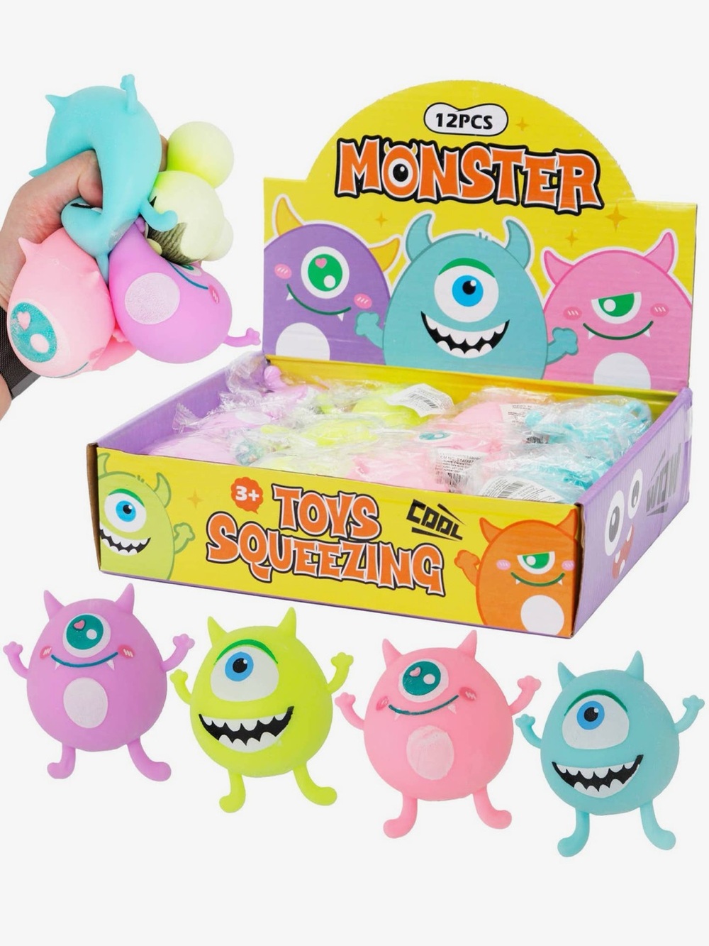 Squeezable Monster Stress Toy - Pastel 12 pc Set